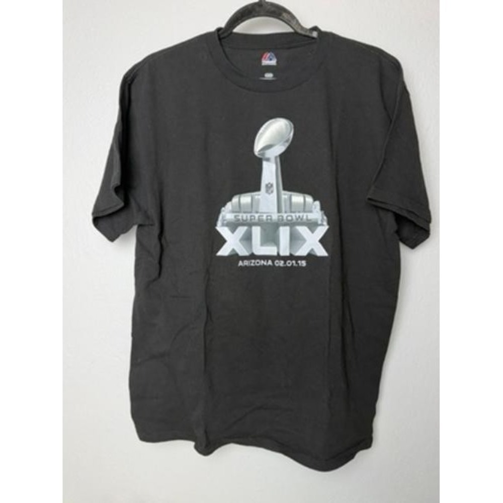 Majestic‎ Super Bowl XLIX T Shirt Mens Large Black NFL Patriots Seahawks